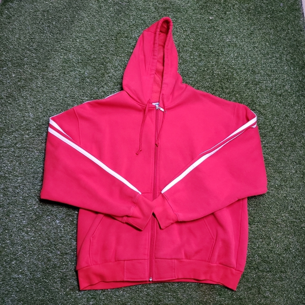 Burnside Tech Fleece Hoodie Mens Large Red White Plaid Full Zip Hooded Men H1